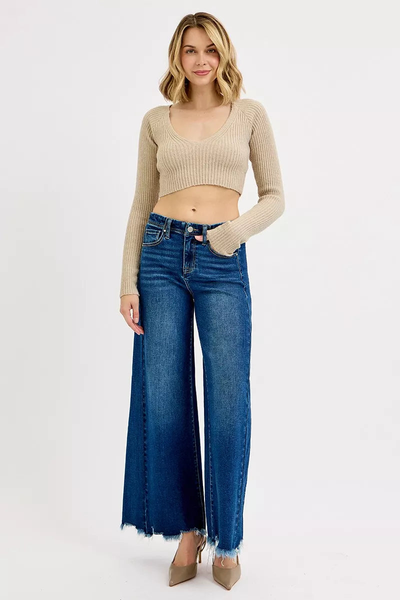 RISEN Plus Size High Rise Ankle Wide Jeans For Curvy Women Flattering Modern Wide Leg Denim